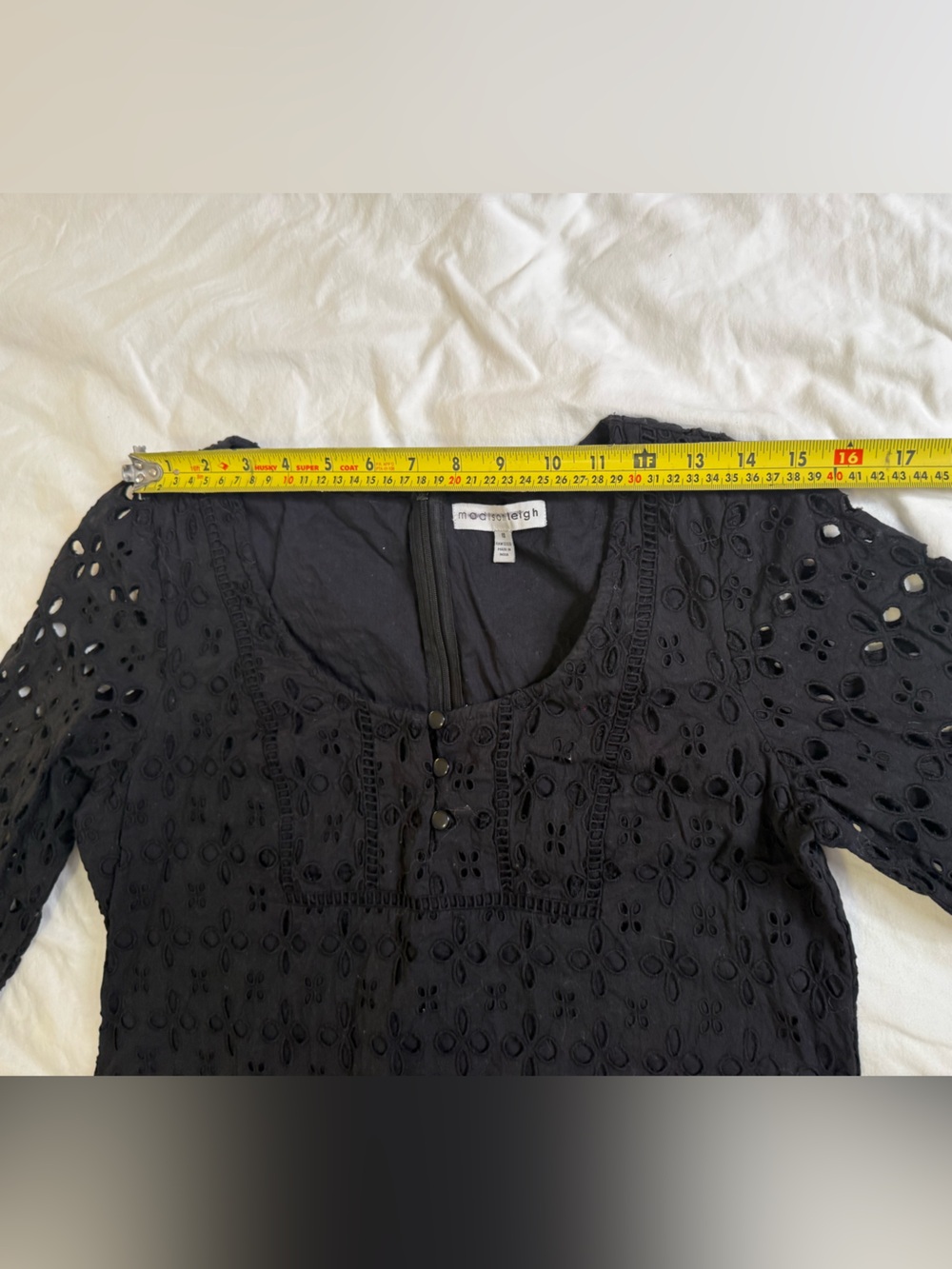 Madison Leigh Black Eyelet Cotton Prairie Boho Cottagecore Dress 10 - Picture 9 of 13